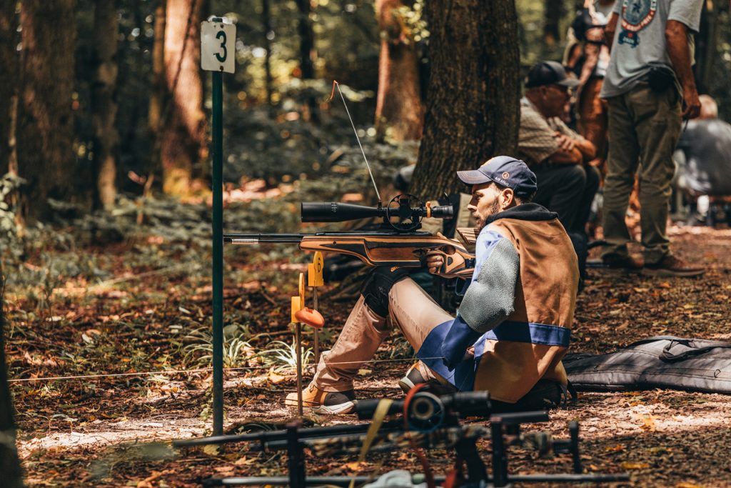 Matt Uhler resetting a target after successfully taking it down with his TX200